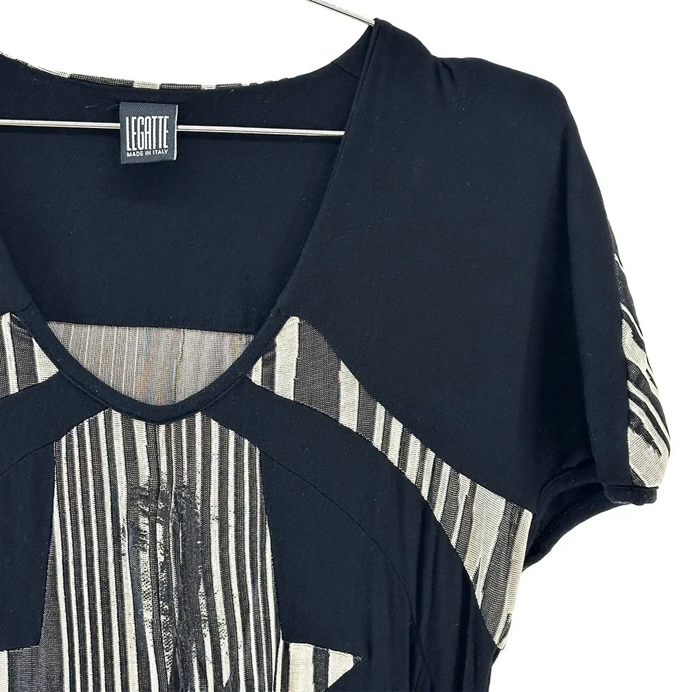 LEGATTE Vintage Designer Y2K‎ Abstract Jersey Midi Dress • 14 • black, beige